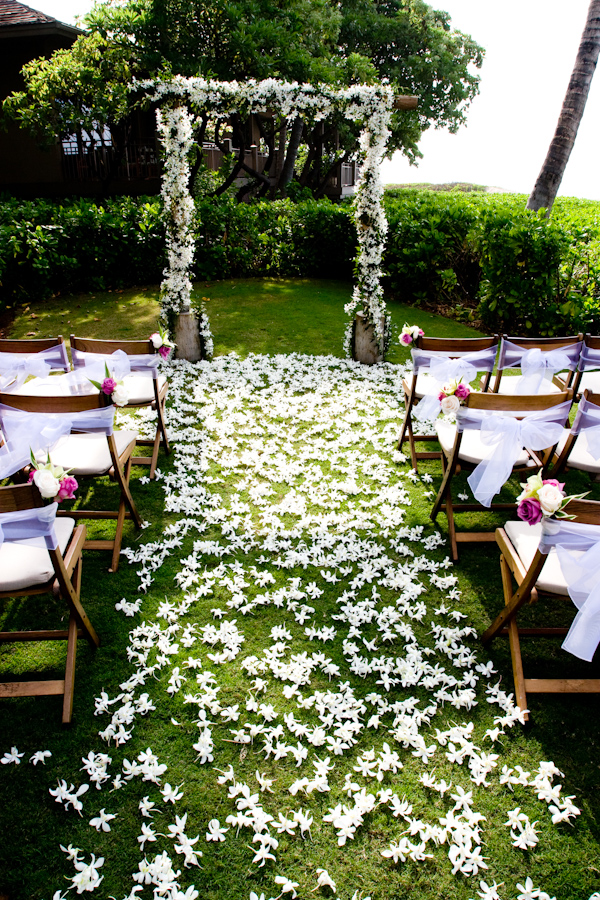 outdoor wedding ceremony white floral altar - real wedding photo by John and Joseph Photography
